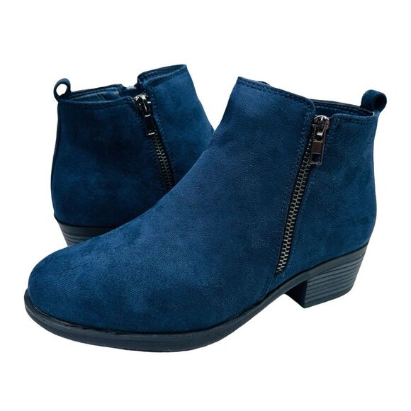 Shoe Land Ellaire Vegan Suede Ankle Booties - Navy - Size 6 - Picture 3 of 10